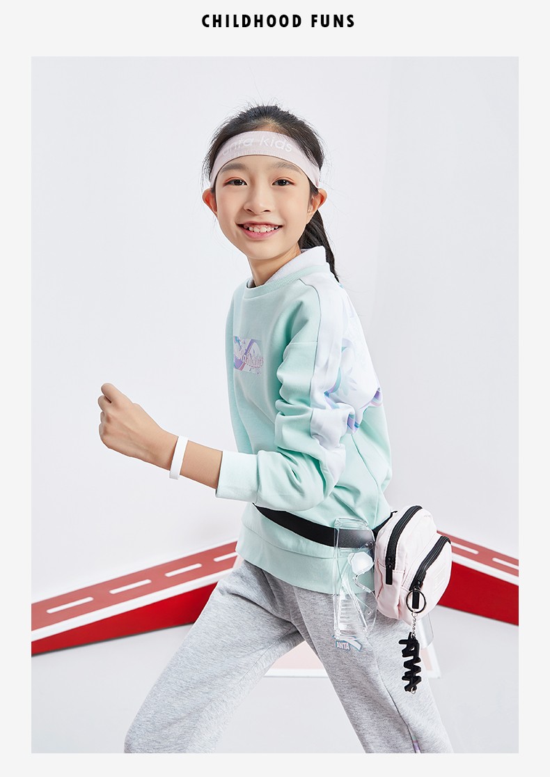 安踏儿童装2022年春季新款女童卫衣舒适简约百搭潮童儿童套头衫卫衣女