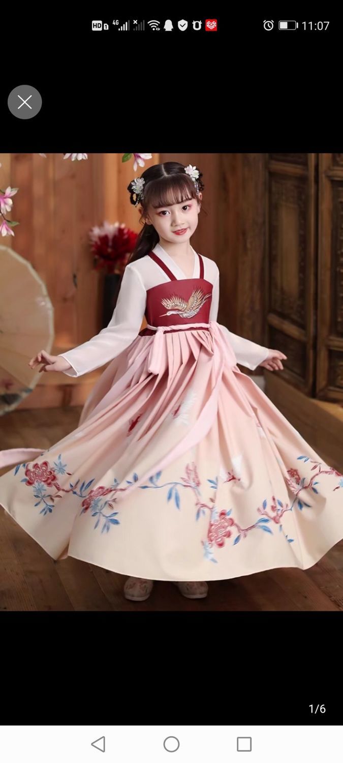 12岁日常穿春夏儿童汉服女童中国风古装仙气古风襦裙女孩红色唐装学生