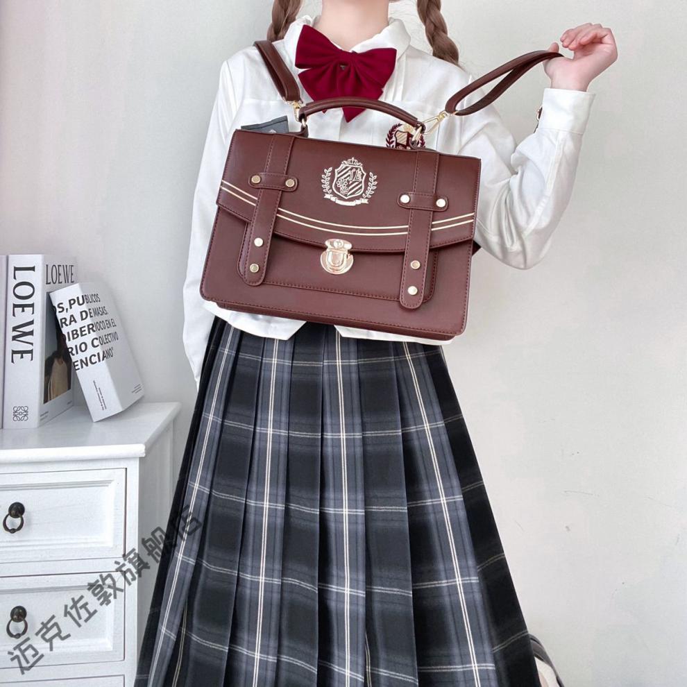 仓梵英川高校原创邮差剑桥包jk制服包通勤双肩包j6黑色大号普通版