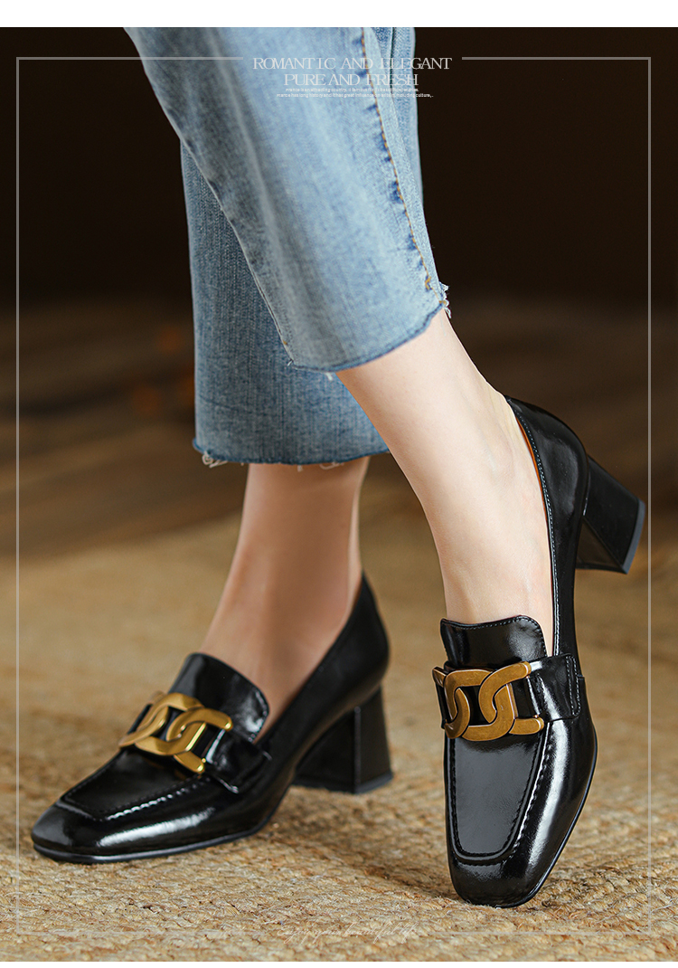 chqk鞋子女方头浅口乐福鞋女英伦风小皮鞋女鞋春秋季单鞋软底法式浪漫