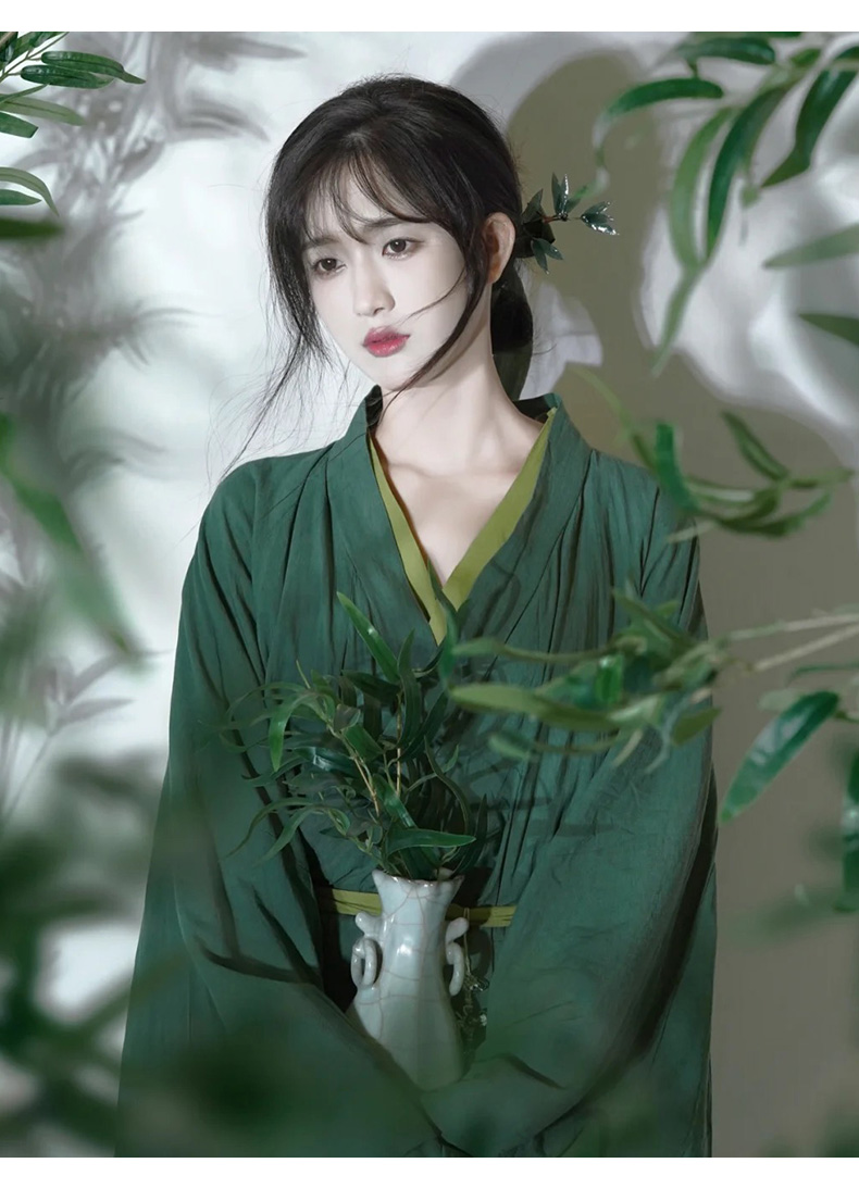 绿色汉服女成人古装中国风直裾古装魏晋古风改良广袖流仙裙飘逸夏季