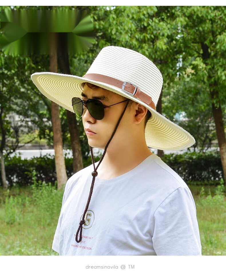 凉帽男大檐遮阳草帽子男夏天透气防晒帽户外可折叠太阳帽大沿牛仔钓鱼