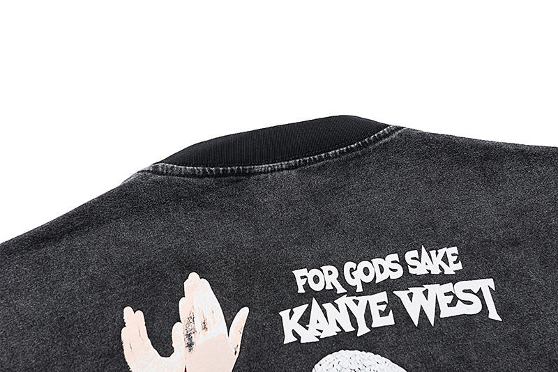 kanyewest侃爷上身水洗做旧人物印花fog高街短袖t恤男女潮水洗炭灰色s