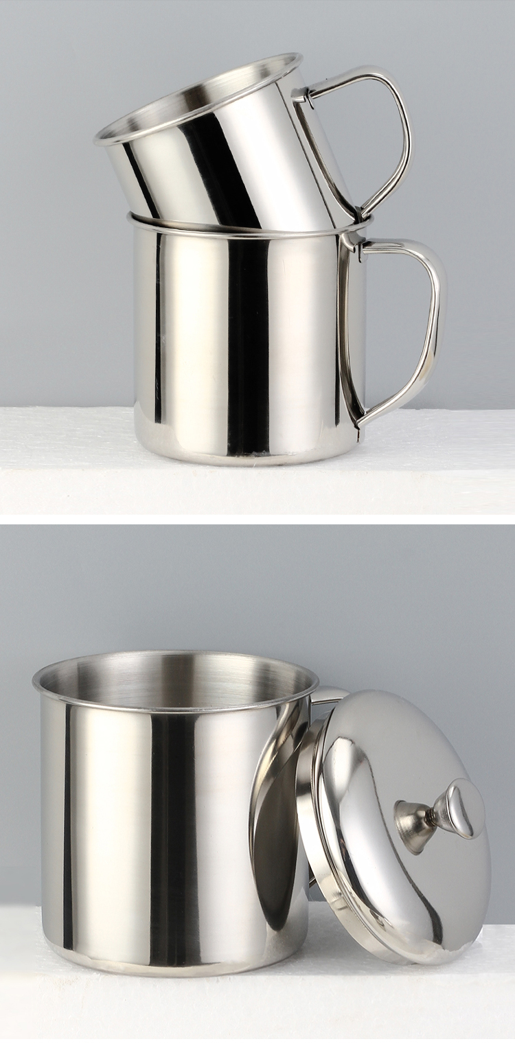 gulian304不锈钢口杯带盖茶缸子带手柄铁杯子儿童防摔水杯幼儿园随手