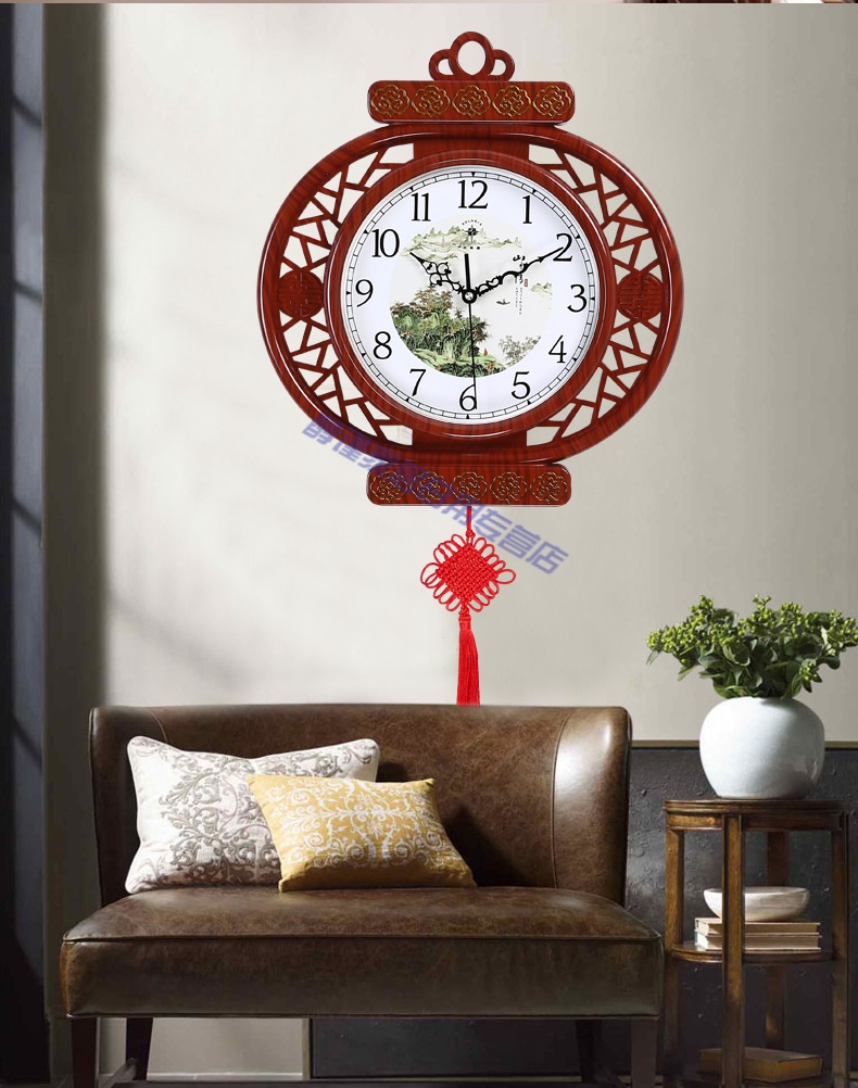 挂钟新中式客厅创意艺术个性中国风仿古装饰表27961圆红木色20英寸