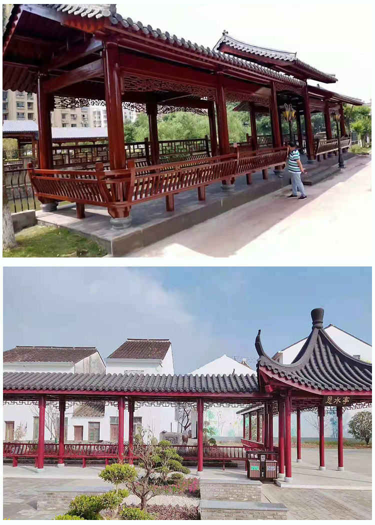 户外长廊古建凉亭防腐木文化走廊景观庭院实木屋水榭亭四角六角亭木屋