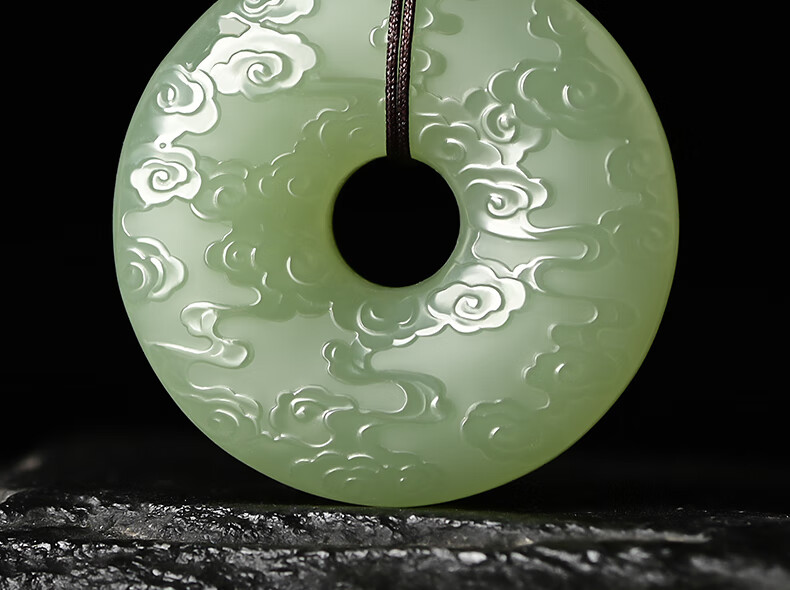 豪珠天然和田玉平安扣吊坠玉佩羊脂玉仿古祥云玉坠男项链新疆玉石挂件