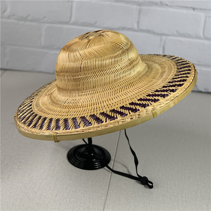 圆顶帽竹编大圆帽男遮阳帽户外防晒防雨大沿中山帽劳保竹帽舞台道具