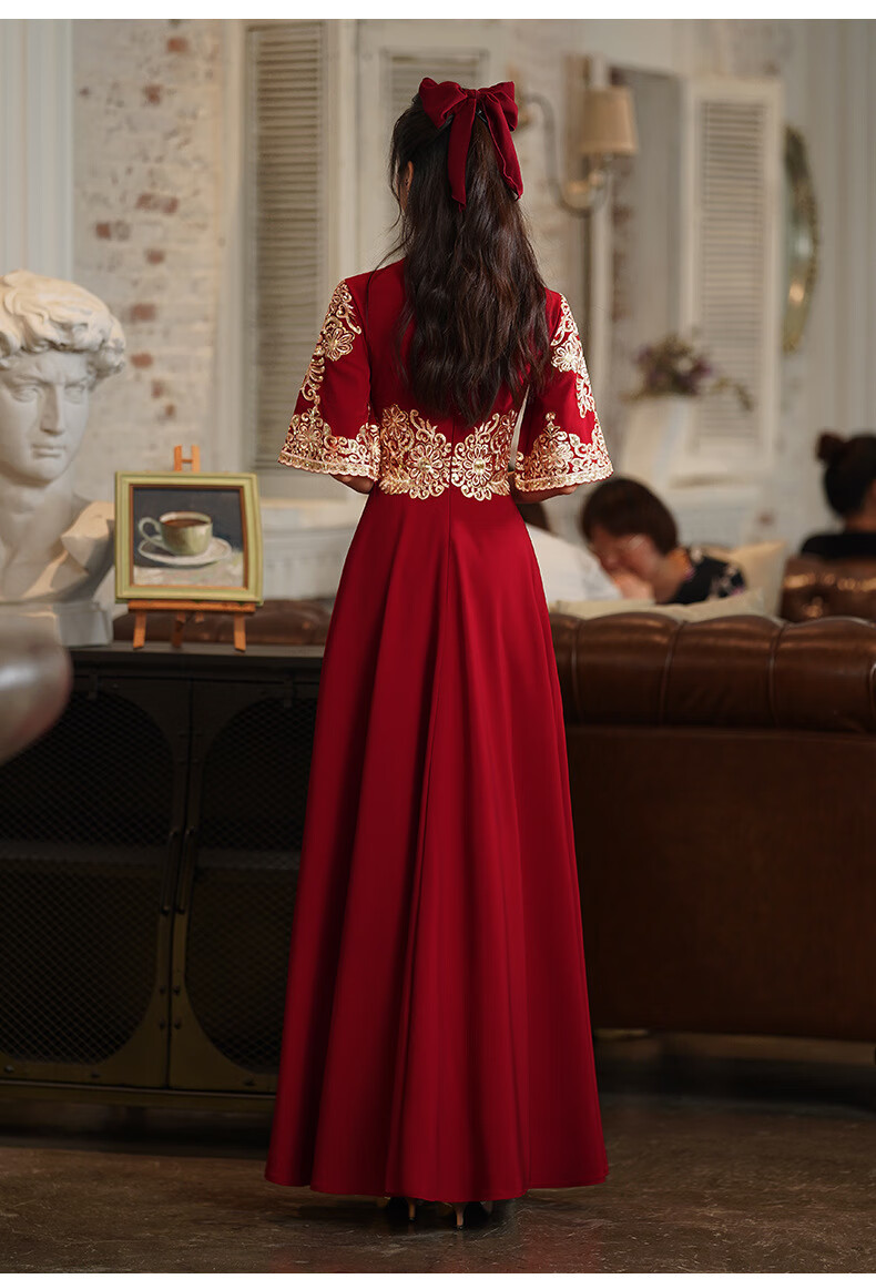 大码秀禾服新娘礼服200斤胖mm中式结婚服孕妇结婚敬酒服 花型(酒红色)