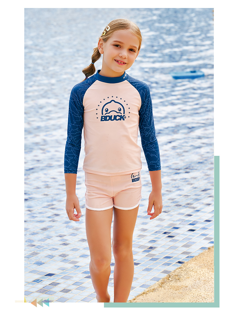 bduck小黄鸭儿童泳衣女童游泳衣2022年新款分体长袖小女孩宝宝中大童