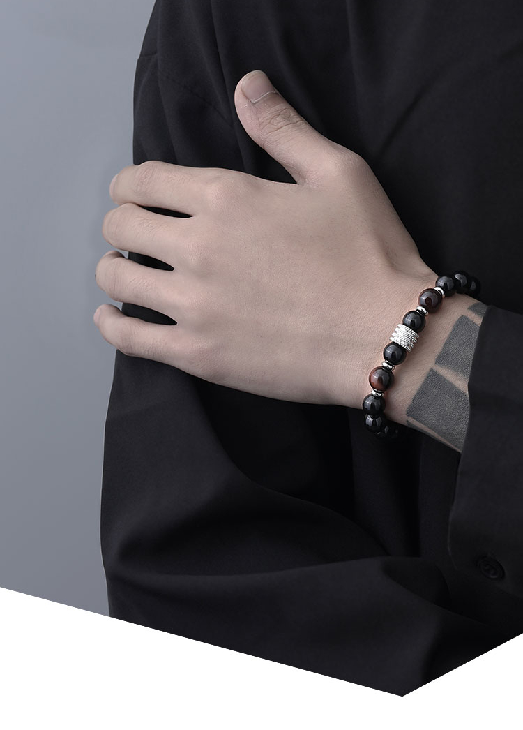 唯诚手链男士小众原创设计黑曜石手串复古简约感时尚个性手环红色虎眼