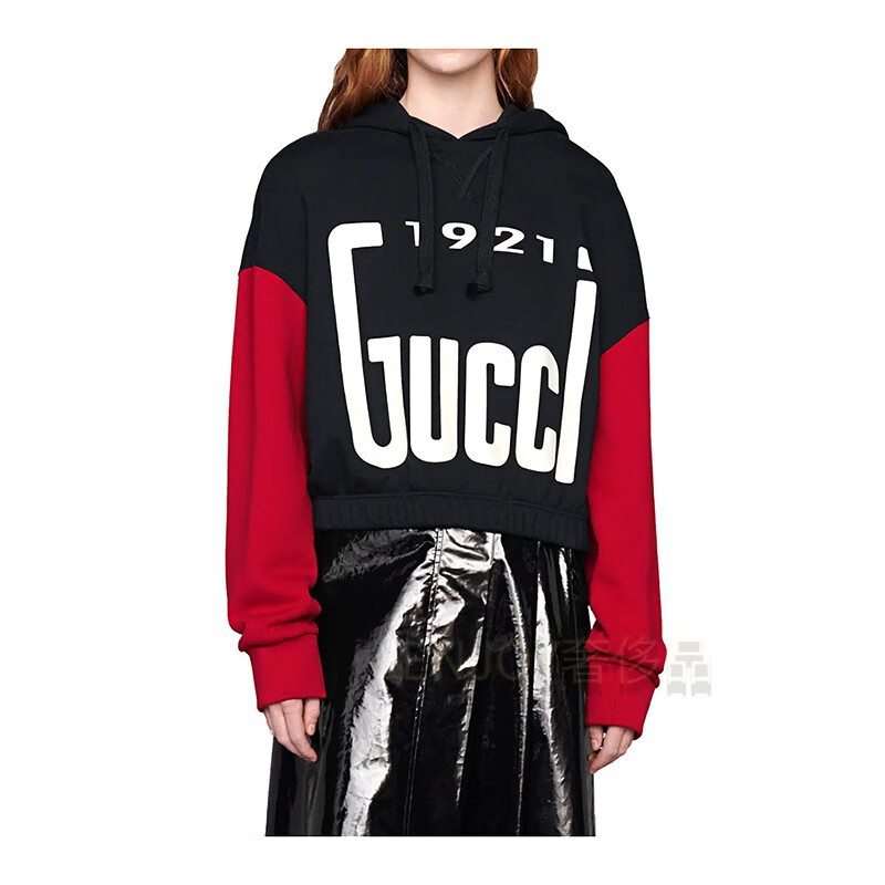 gucci古奇女士卫衣运动衫套头衫短装连帽棉质1921徽标印花高贵典雅xxs