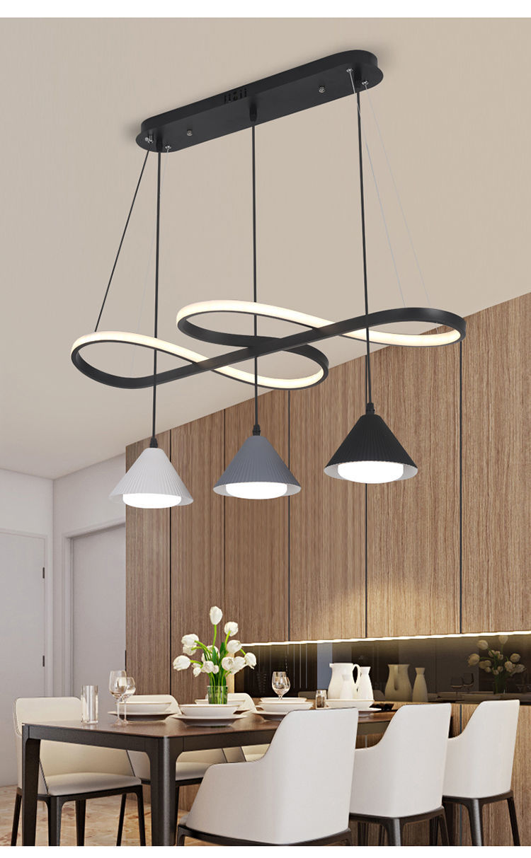 餐厅吊灯led灯泡现代北欧高度可调节吊灯简约长方形吧台饭厅吊灯黑色