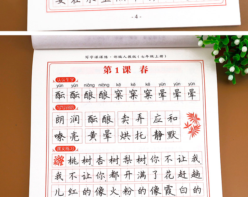 初一同步练字帖部编版人教版上 2021年写字练字钢笔描红练习 7年级课