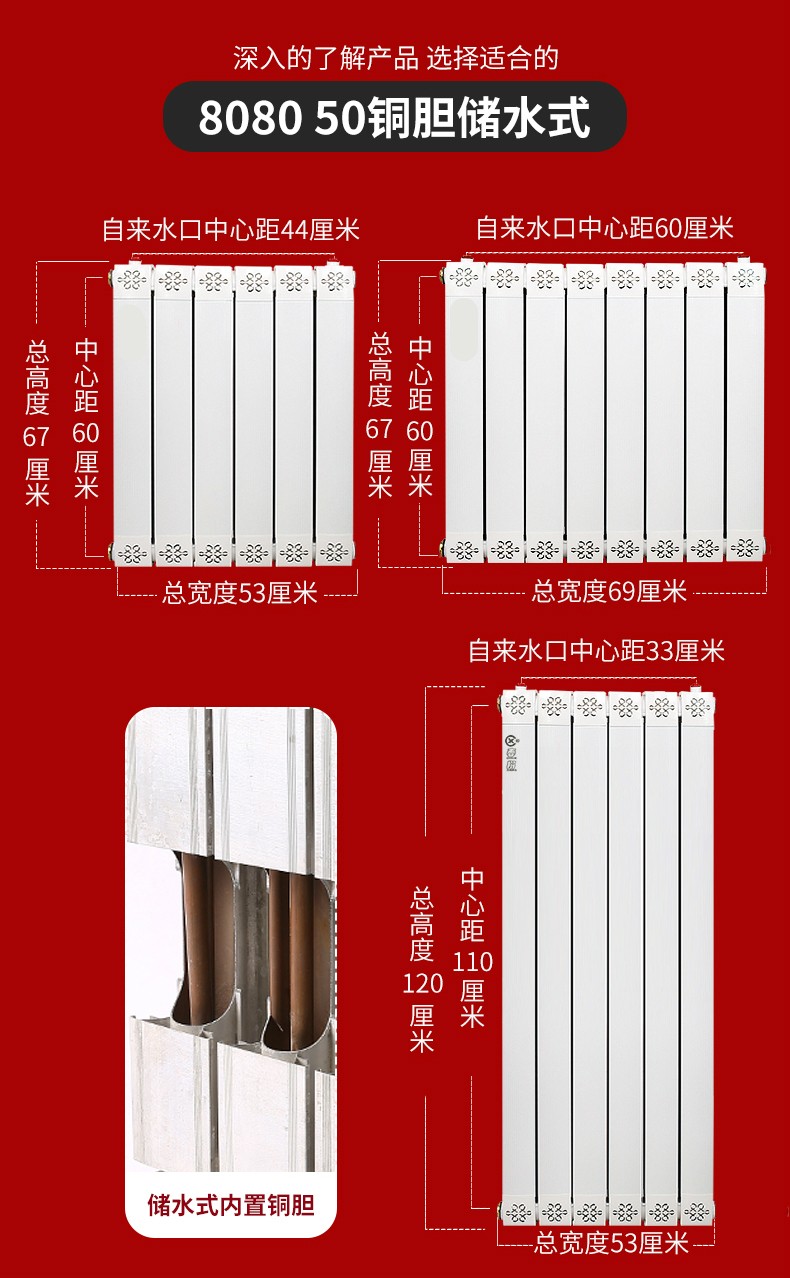 銅鋁換熱器家用衛生間過水熱暖氣片銅內膽外儲水式熱水交換器地暖8080