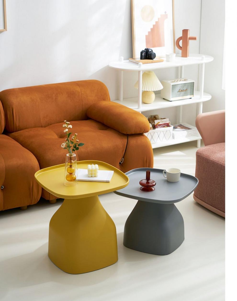 北欧茶几ins风现代简约创意客厅家用时尚小角几网红方形沙发边几黄色