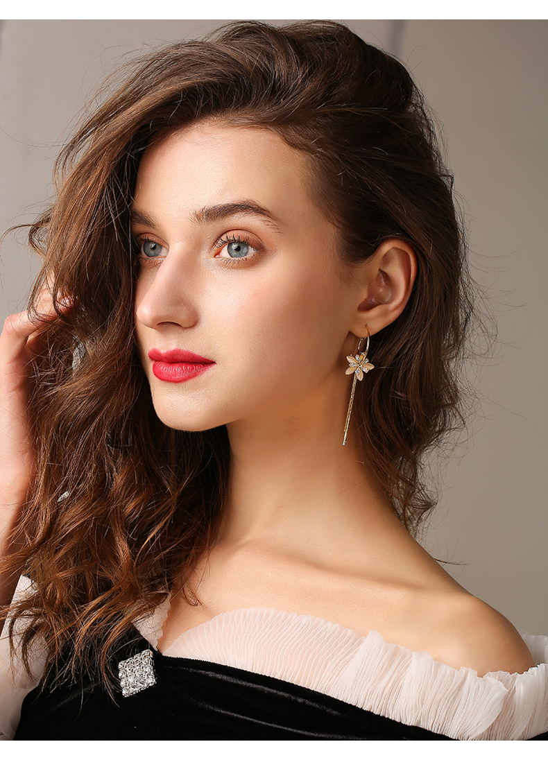 戴拉纯925银针时尚花朵流苏耳环女长款耳挂坠网红耳饰2022新款钉韩国