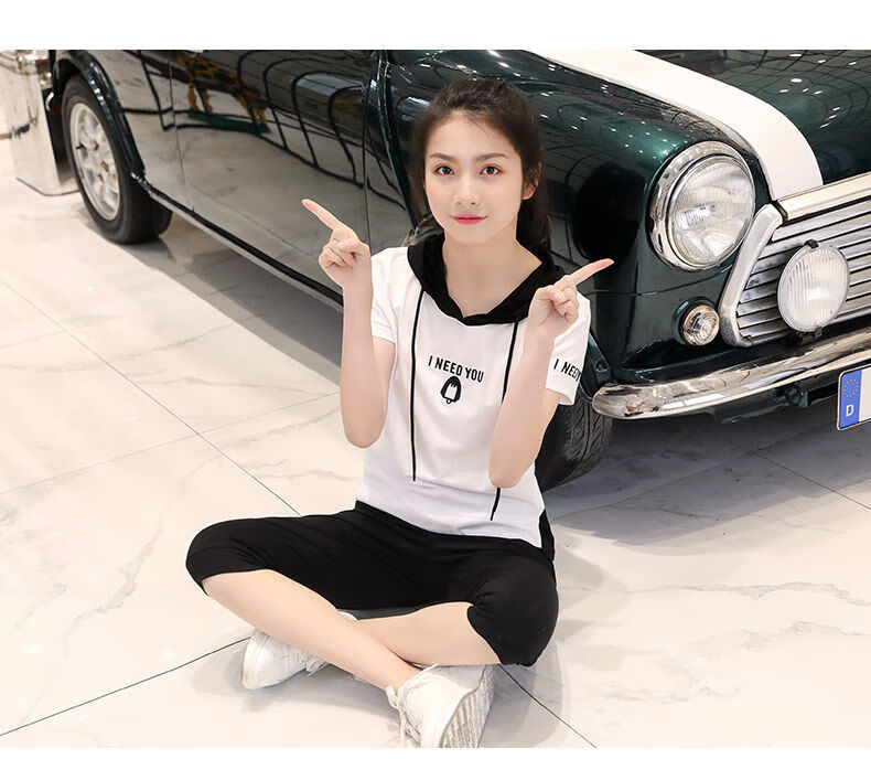 初中生夏装少女休闲运动套装女学生网红七分裤时尚女孩高中生衣服m9