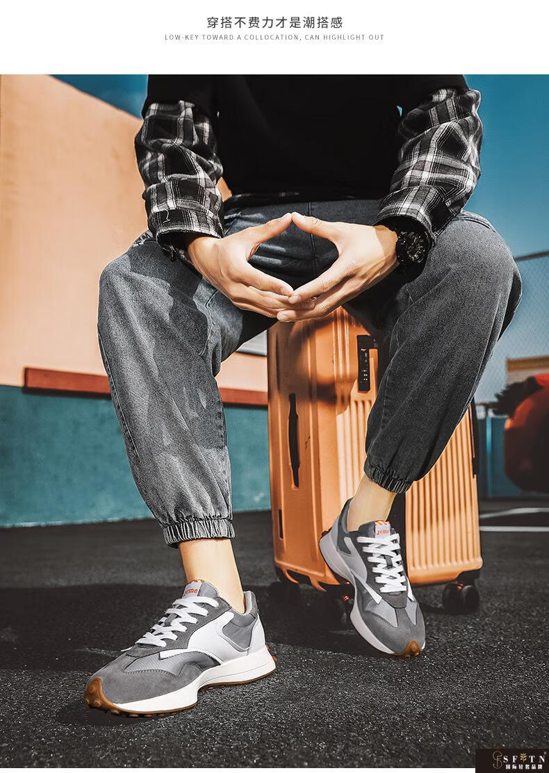 男鞋2022春季新款德训鞋男反绒皮牛皮男士运动休闲鞋潮阿甘鞋卡其42