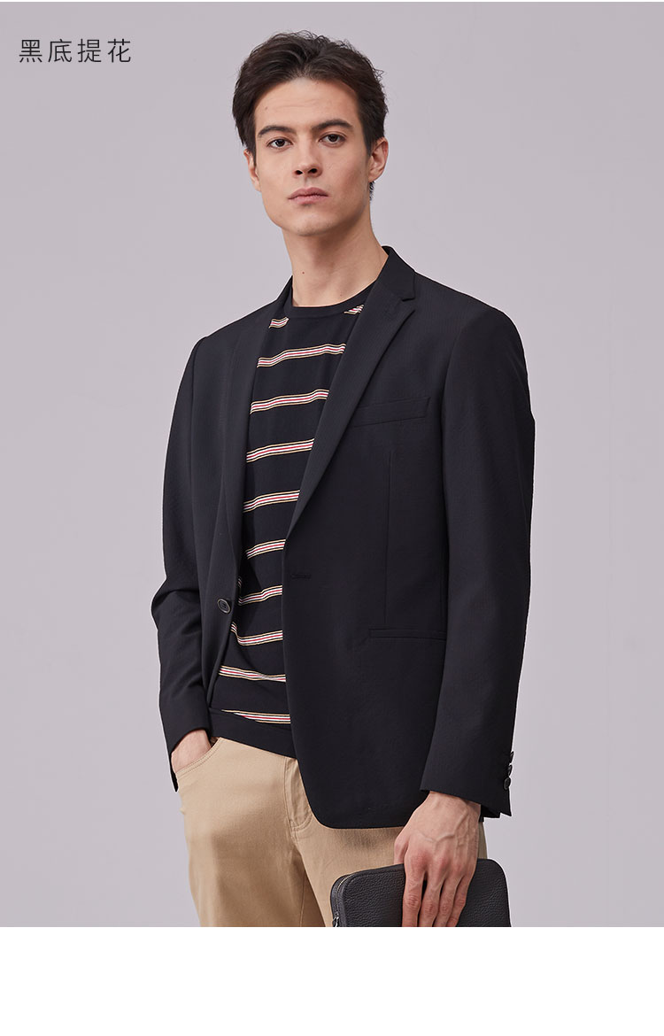 迪柯尼高端男装西服外套2022春季新款商务休闲通勤羊毛混纺西装黑底