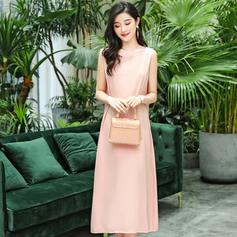 中年妈妈装棉绸连衣裙女夏装无袖中长款宽松大码显瘦沙滩大摆裙子1号