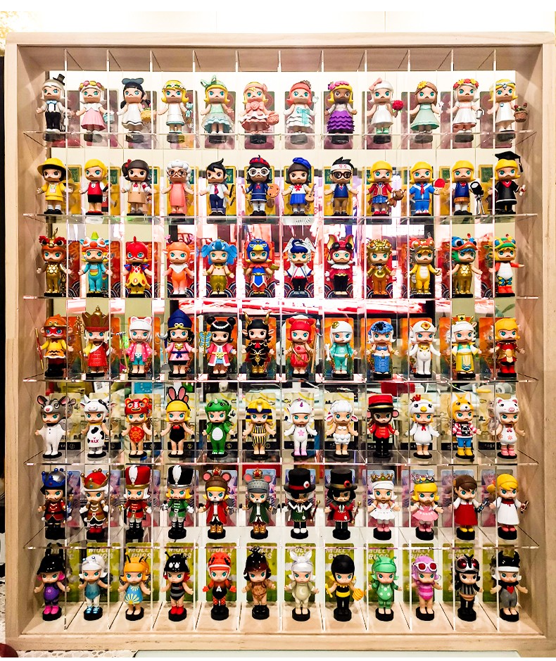 可狄kedi泡泡玛特盲盒收纳展示架挂墙molly娃娃防尘罩亚克力popmart