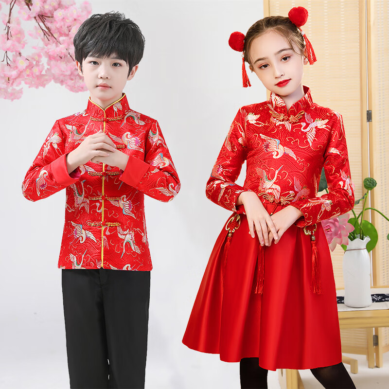 kids官方旗舰元旦男童拜年服女童喜庆表演服儿童唐装中国风加厚合唱