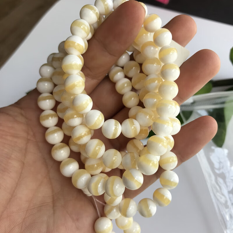 巴翼鸟 海南精品金丝贝壳手串男女款108颗 一线天佛珠手链项链 12毫米