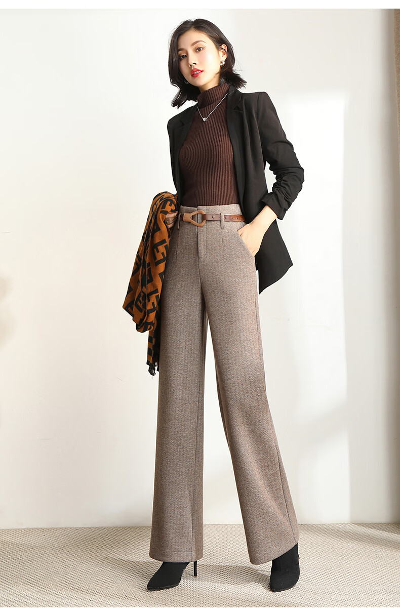 女士冬季阔脚裤羊绒阔腿裤秋高腰直筒垂感羊毛百搭显瘦休闲毛呢裤子