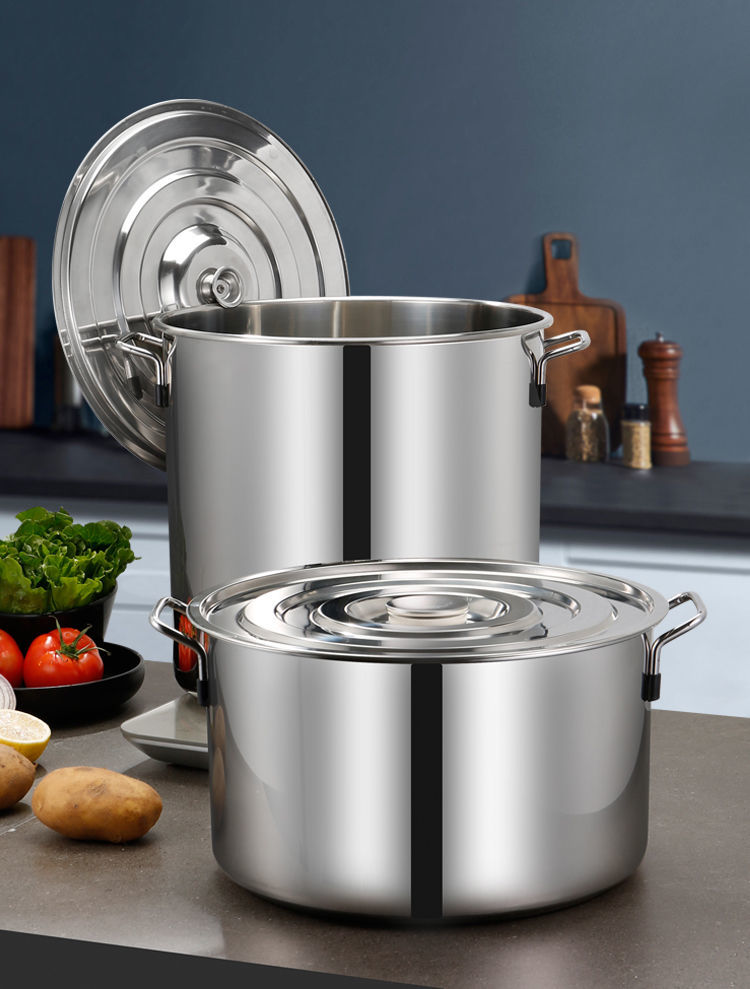 迎新必备不锈钢圆桶带盖大汤锅商用汤桶加厚家用卤水桶米油桶大容量锅
