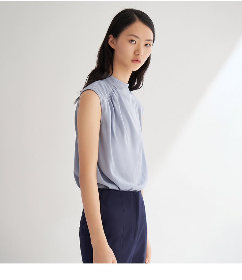 eachway/艺之卉春新款淡灰蓝色套头衫皱立领设计 33蔚蓝 l【图片 价格