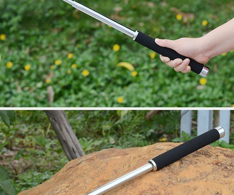 伸缩铁棍车载三节三节棍防身车载甩鞭 碎砖版26寸黑色 套