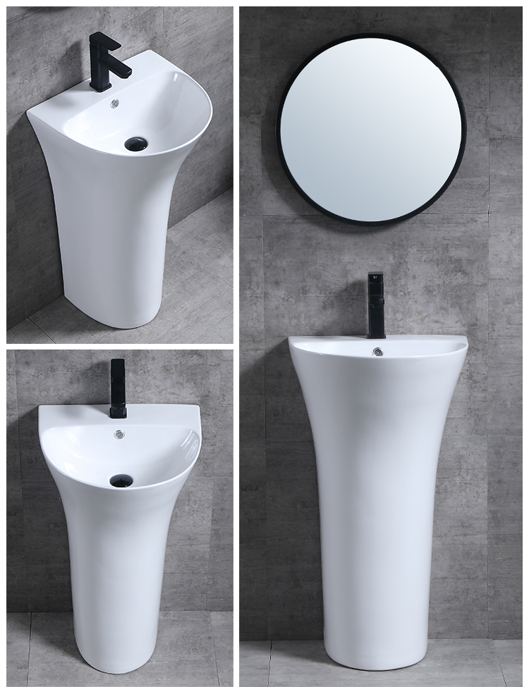 简约立柱盆工程洗手台盆落地式洗脸盆小区室外洗手盆一体连体盆515单