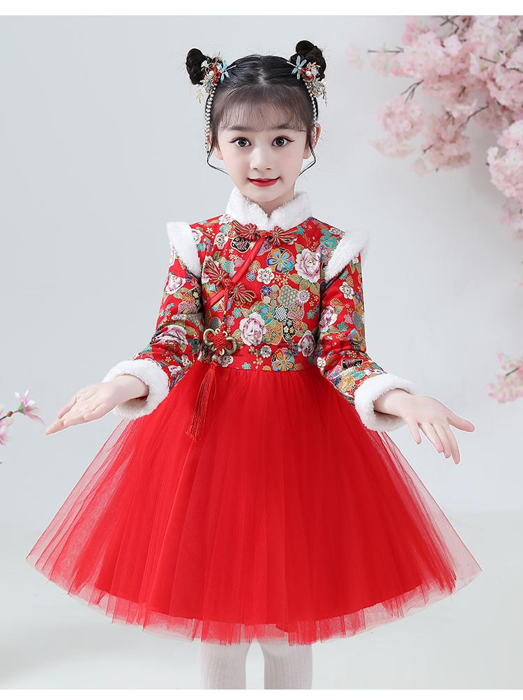 冬汉服女童旗袍冬装中国风加厚儿童唐装女孩拜年服加绒公主裙新年装