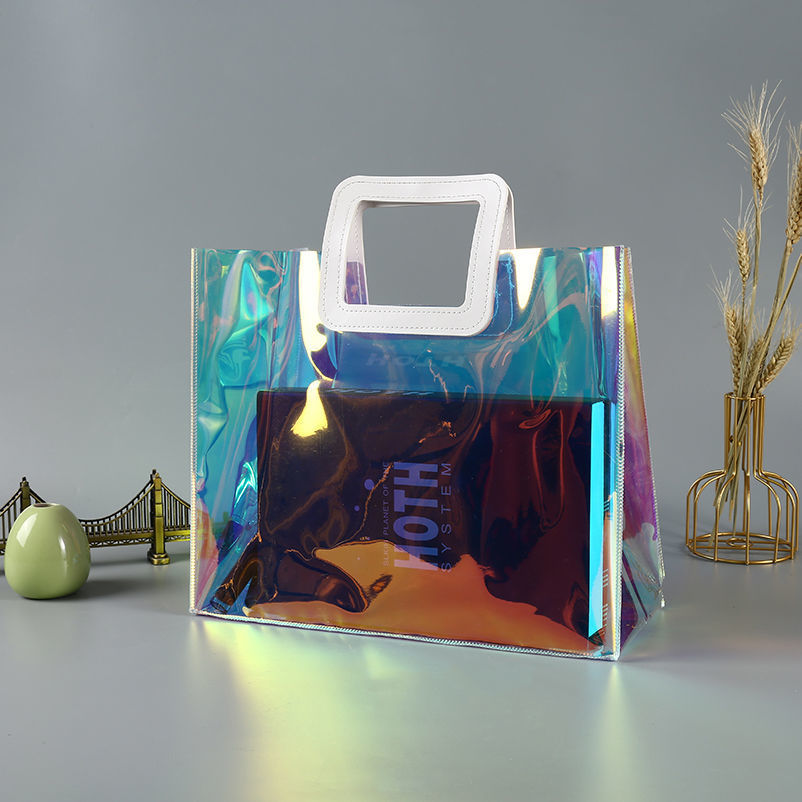 精选好礼厂家直销pvc炫彩镭射袋幻彩包包果冻礼品手提袋量大logo腾