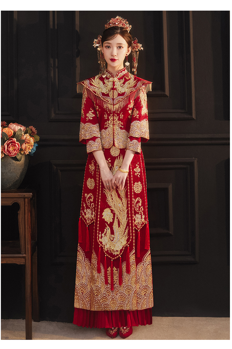 秀禾服新娘小个子敬酒服新款结婚婚纱披肩中式婚服龙凤褂古代嫁衣无钻