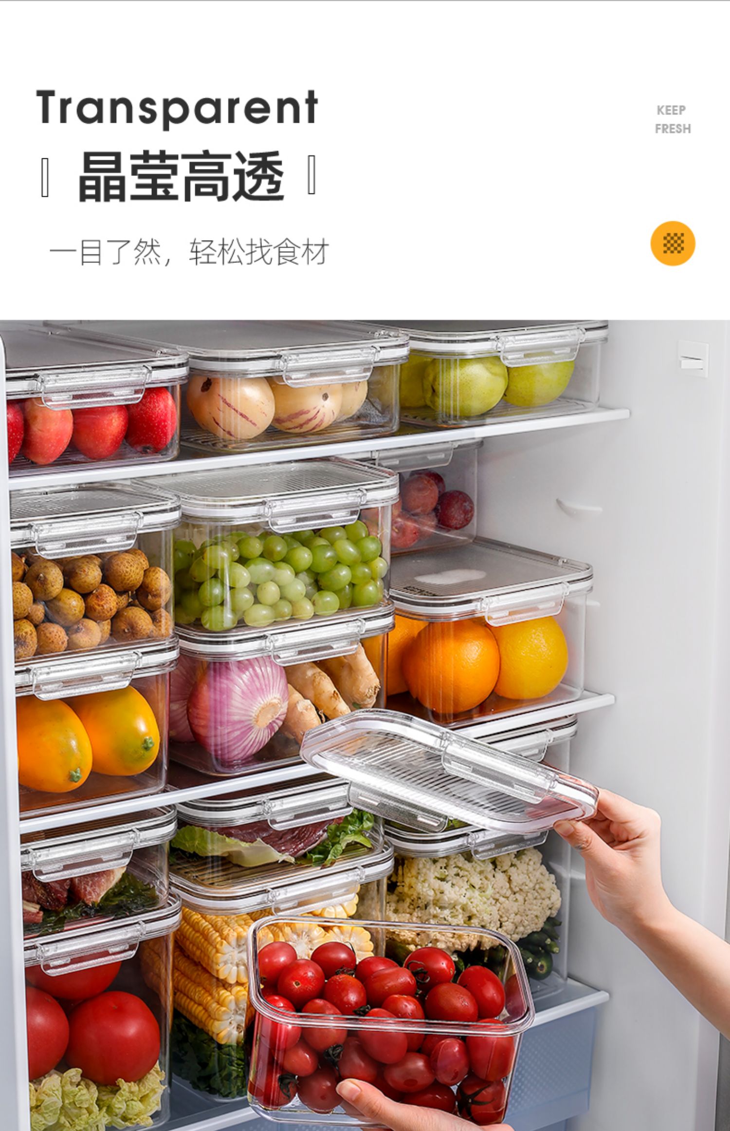 大容量冰箱保鲜盒食物蔬菜水果收纳盒鸡蛋食品冷冻密封塑料盒中号2个