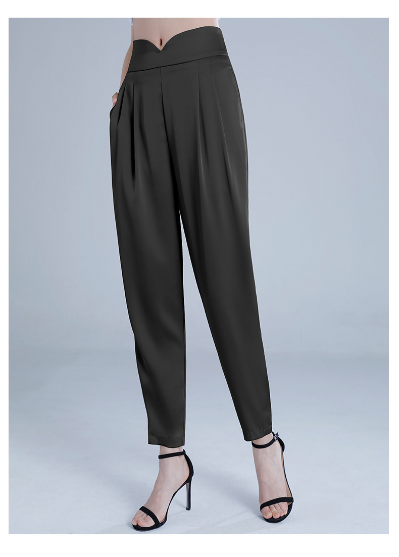 vkgz轻奢女装品牌重磅真丝长裤桑蚕丝绸哈伦小脚女裤夏宽松杭州垂感