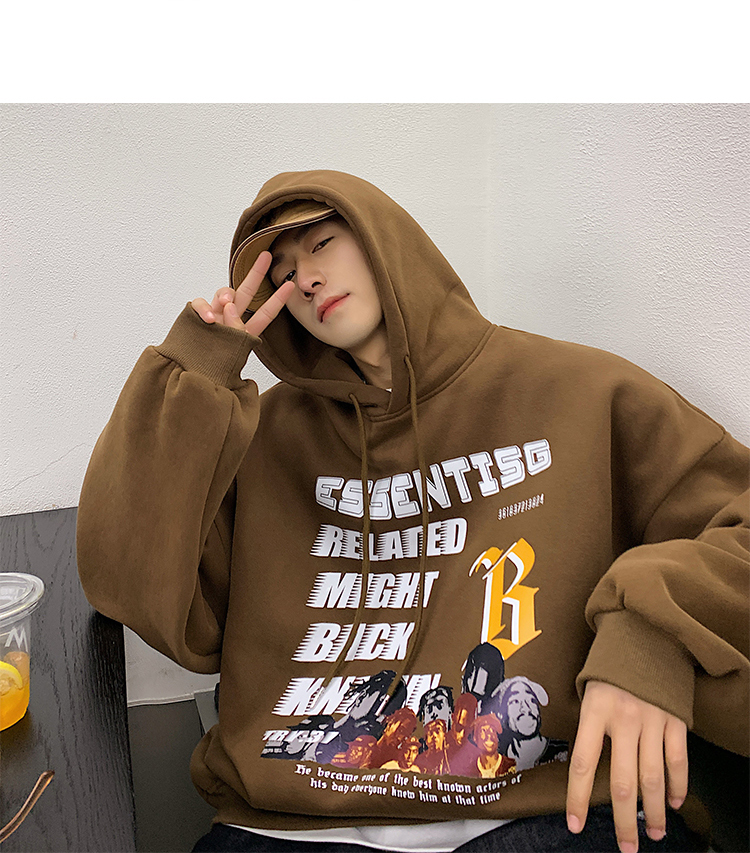 sijian高克重磅棕色卫衣男潮ins春秋连帽vintage美式外套oversize国