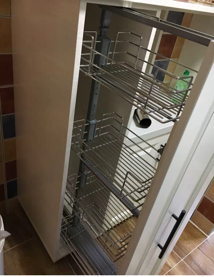 厨房橱柜高柜拉篮大怪物不锈钢多功能置物架连动联动高深拉篮高升 500