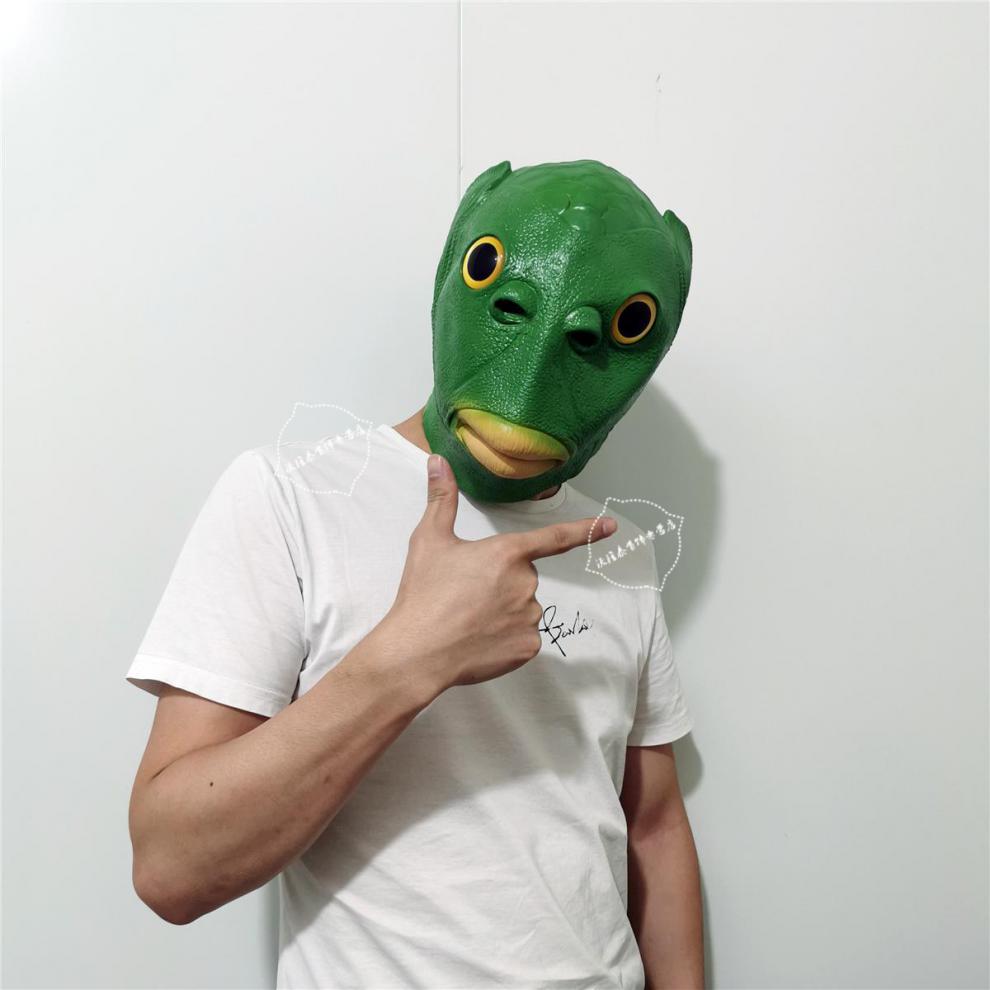 罗丽莎 绿鱼人头套鱼面具搞怪搞笑动物鱼头套节表演道具时尚 笑马
