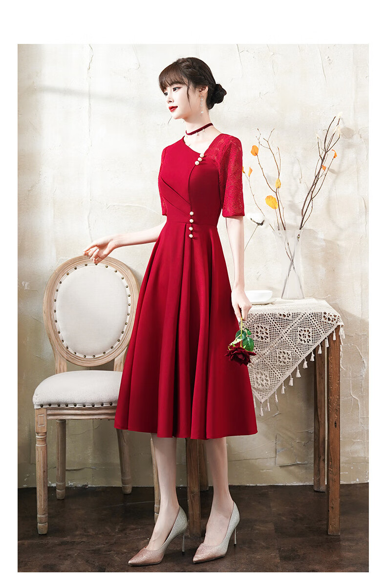 大气新娘敬酒服2020新款平时可穿红色回门便装订婚小礼服连衣裙女 酒