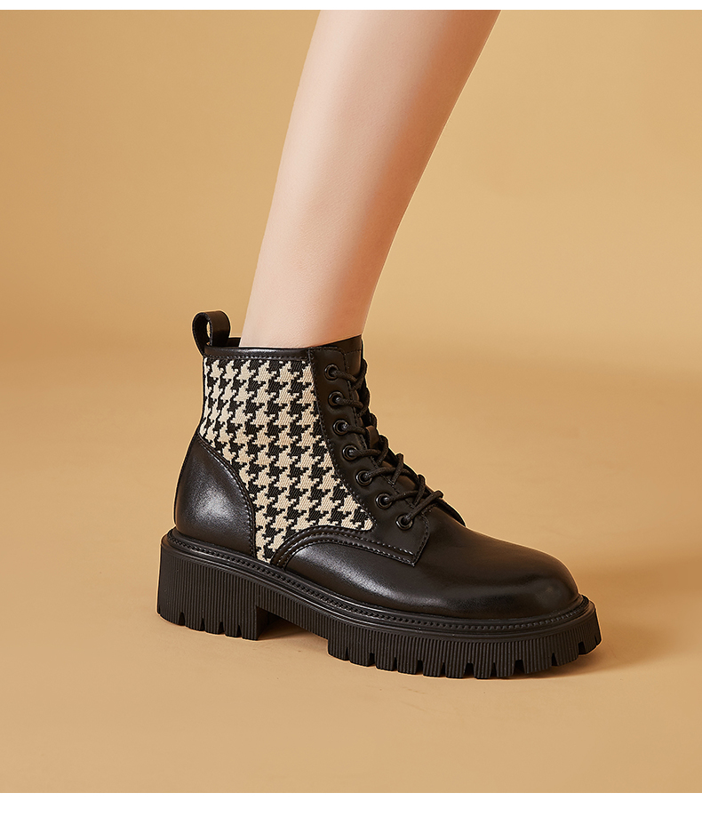 达芙妮女靴2021年新款厚底马丁靴女英伦风百搭春秋单靴增高短靴女黑色