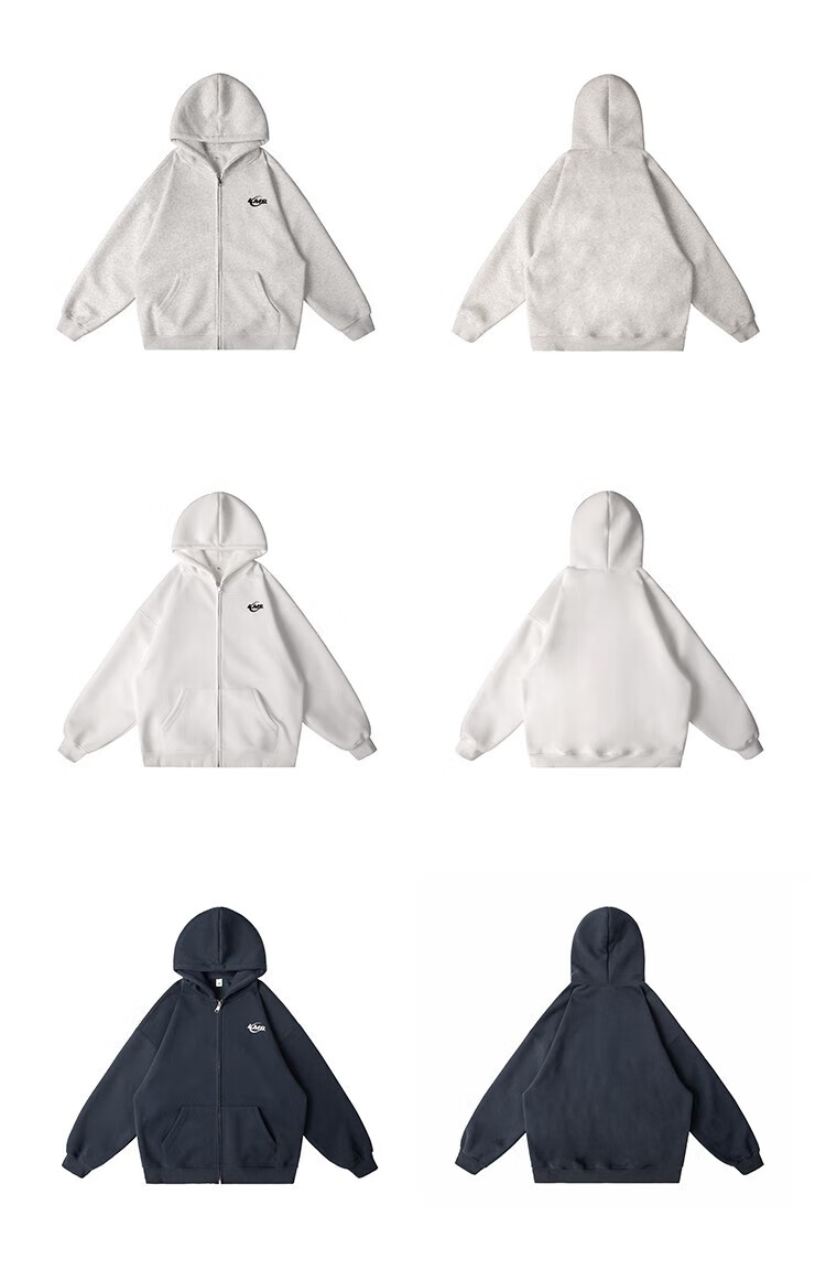 LEMANISM Men's Zip-Up Hoodie Jacket, Heavyweight Zipper Hooded Top, Loose-Fitting Couple's Autumn Sportswear, Trendy Brand, Light Gray, Size S 33