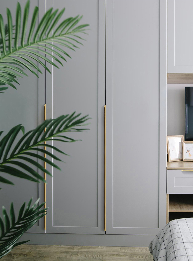 北欧隐形拉手轻奢现代柜门抽屉黑色金色橱柜大衣柜加长侧装门把手黑97