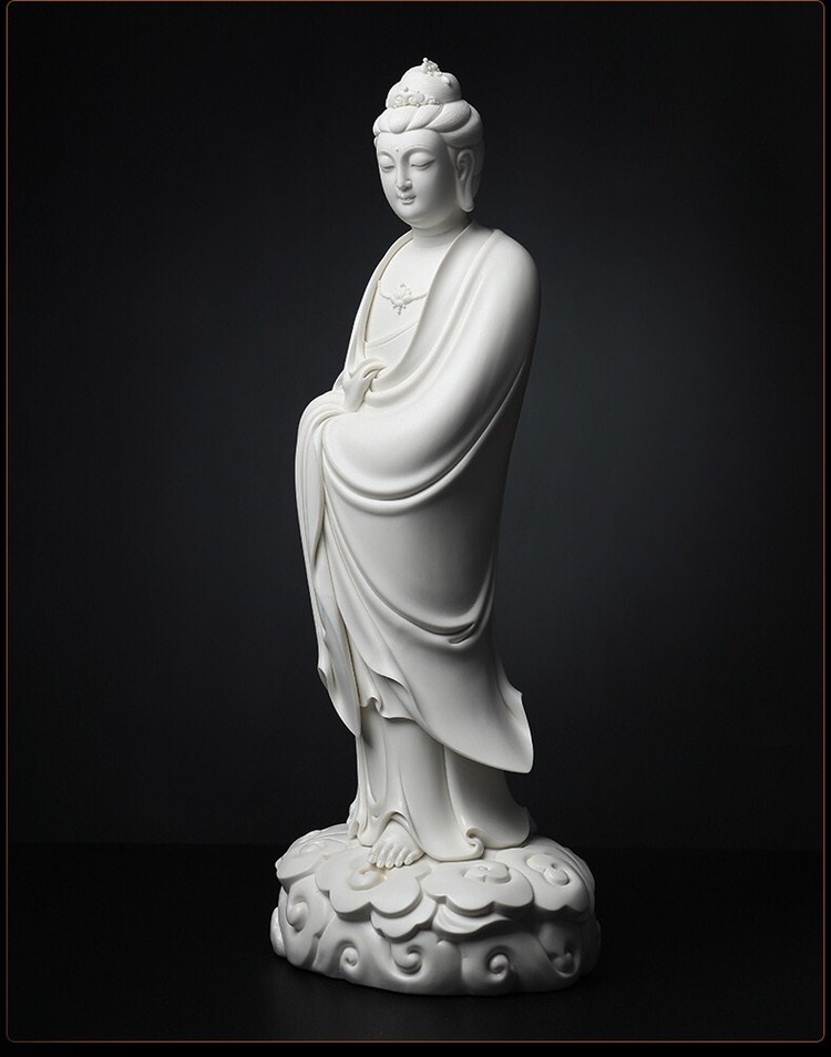 古贤德化窑陶瓷摆件祥云静思观音菩萨像林建平佛像工艺家居饰品见描述