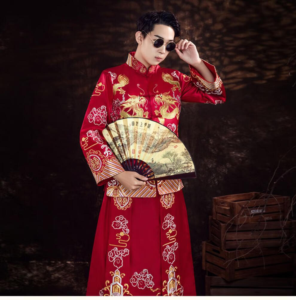秀禾服男女套装情侣装中式新郎接亲礼服结婚唐装敬酒服女装s