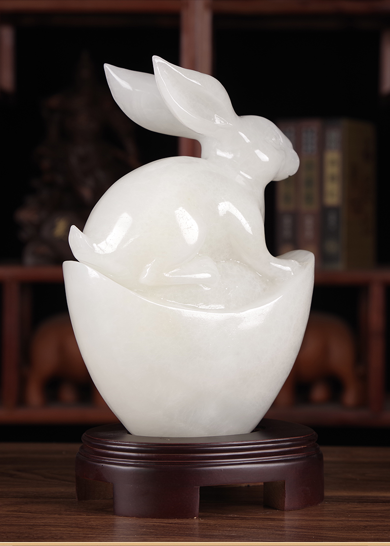 昨日青空天然玉石玉兔摆件兔子客厅玄关电视柜摆设品家居办公室装饰品