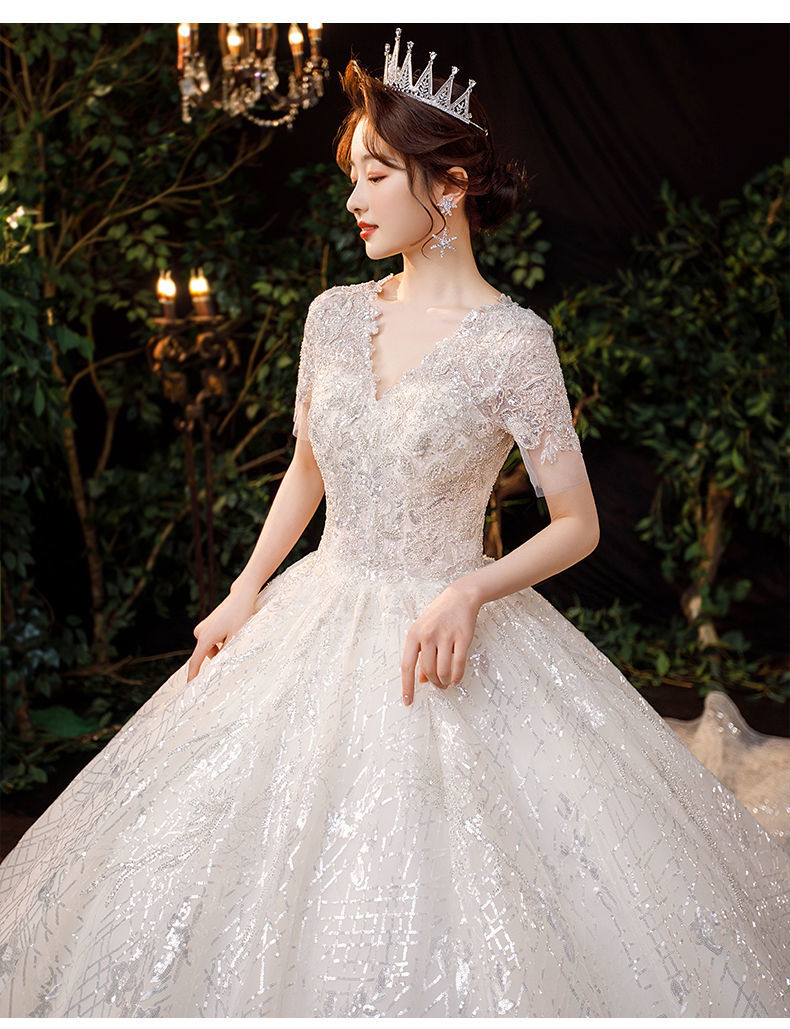 dx主婚纱2022新款新娘超仙气质星空长拖尾矮个子超仙森系公主法式轻齐