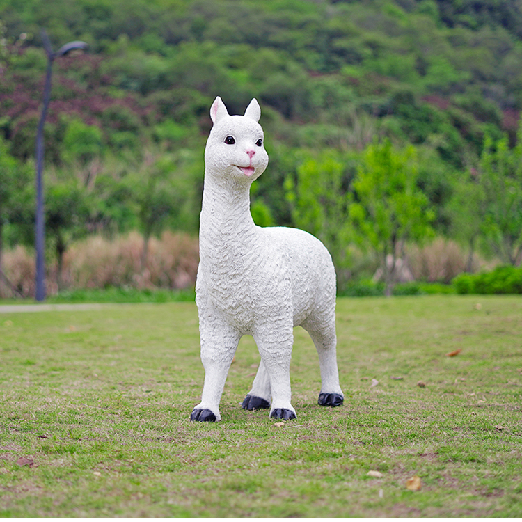 户外羊驼摆件仿真动物雕塑公园林景观户外景区草坪装饰模型白色组合⑥